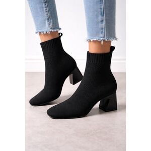 Vivaia Black Knit  Boots 39 (8) Square Toe Ankle Geometric Block Heel Casual